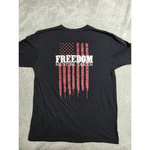 BC Shirt Mens Large Black Freedom Must Be Taken Flag Patriotic Skull Graphic Tee
